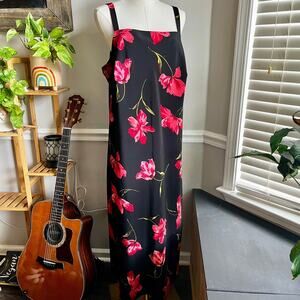 Vintage 90s Black and Red Floral Maxi Dress Size 1X